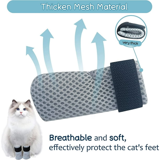 Anti-Scratch Cat Paw Covers - Adjustable Mesh Boots For Bathing & Nail Trims (4 Pieces, Size M, Black)