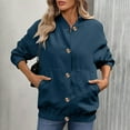 thumbnail image 2 of VBVC Women's Stand Collar Corduroy Jackets,Button Down Long Sleeve Tops For Girls,Ladies Fall Oversized Shirt Shackets With Pockets,Blue,Size XXL, 2 of 9