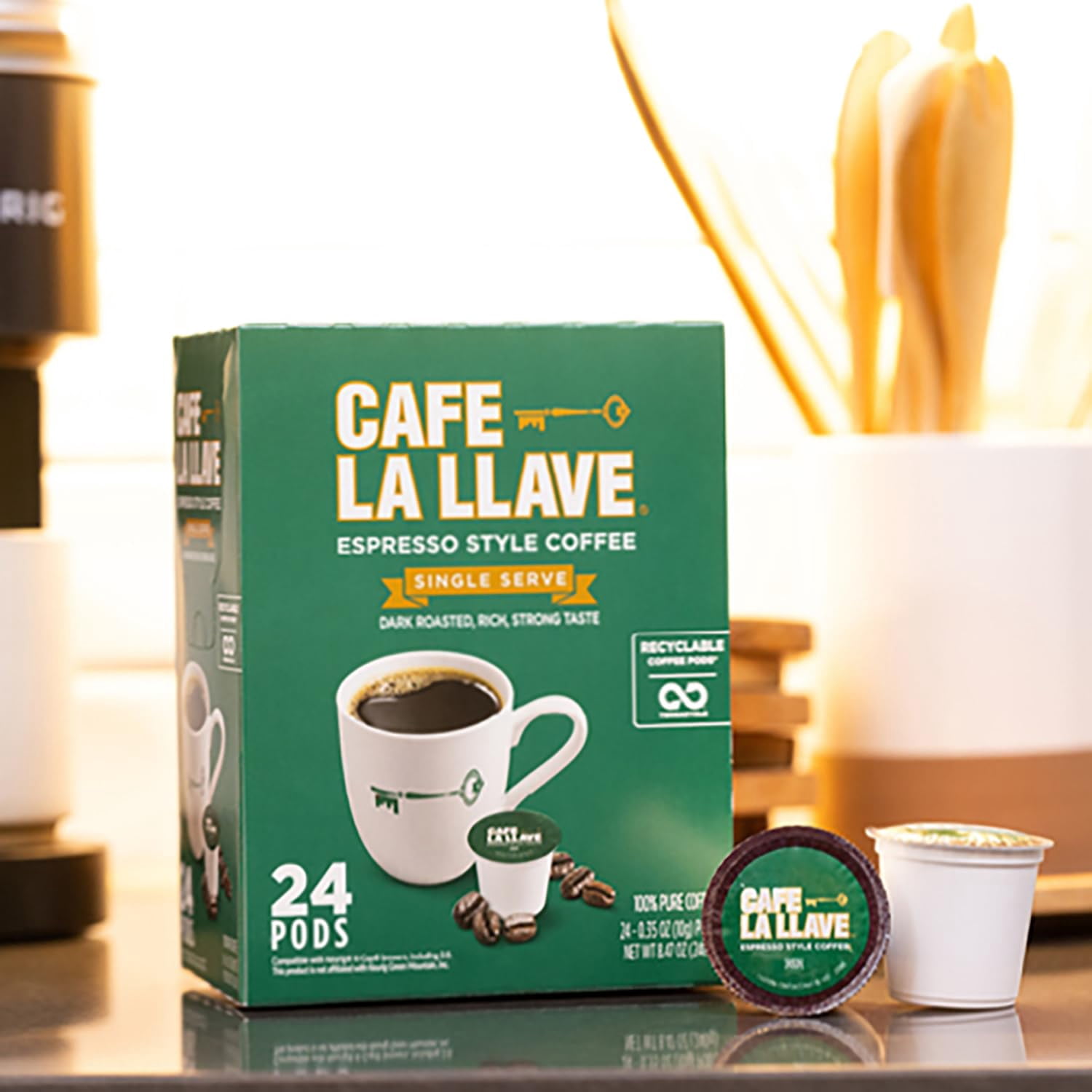 Cafe La Llave, Dark Roast Coffee Pods, 24 Count, Espresso Style
