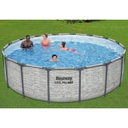 Bestway: Steel Pro MAX - 16' x 48, Grey -Round Above Ground Swimming Pool Set, ClickConnect Frame, Tritech, Filter Pump-Ladder-Cover, 5145 Gal Water