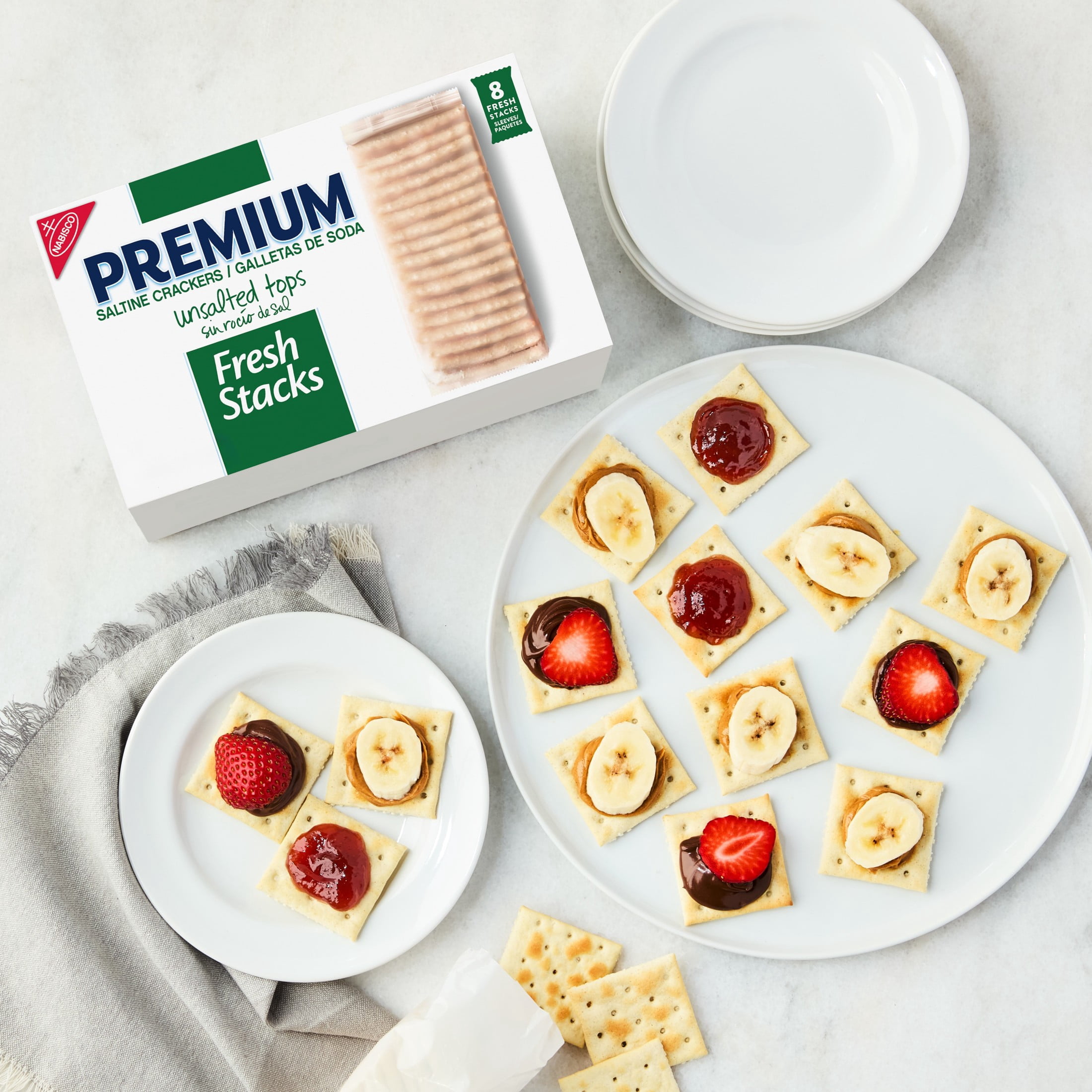 (3 pack) Premium Fresh Stacks Unsalted Tops Saltine Crackers, Travel Snacks, 14.2 oz (8 Multi Snack Packs)