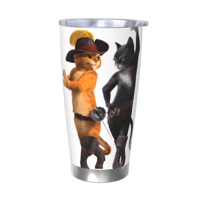 Vaso de 20 oz de El Gato con Botas, taza de viaje de café con aislamiento al vacío de acero inoxidable, taza de café, taza de viaje con tapa, taza térmica para exteriores