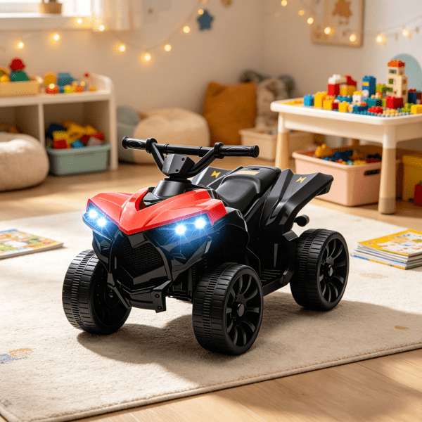6V Kids ATV 4-Wheeler, Electric Ride-On with Music & LED Headlights, Indoor & Outdoor, Ages 18-56 Months, Red