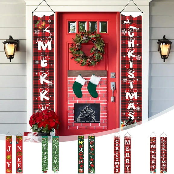 Nkmbld Christmas Door Covers for Front Door, Christmas Couplet Door Curtain Custom Party Decoration Door Cover Christmas Flag Background Cloth