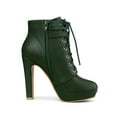 thumbnail image 3 of BLISSFUL STEP Women's Platform Lace Up Strap Block Heels Ankle Boots Dark Green 8.5, 3 of 7