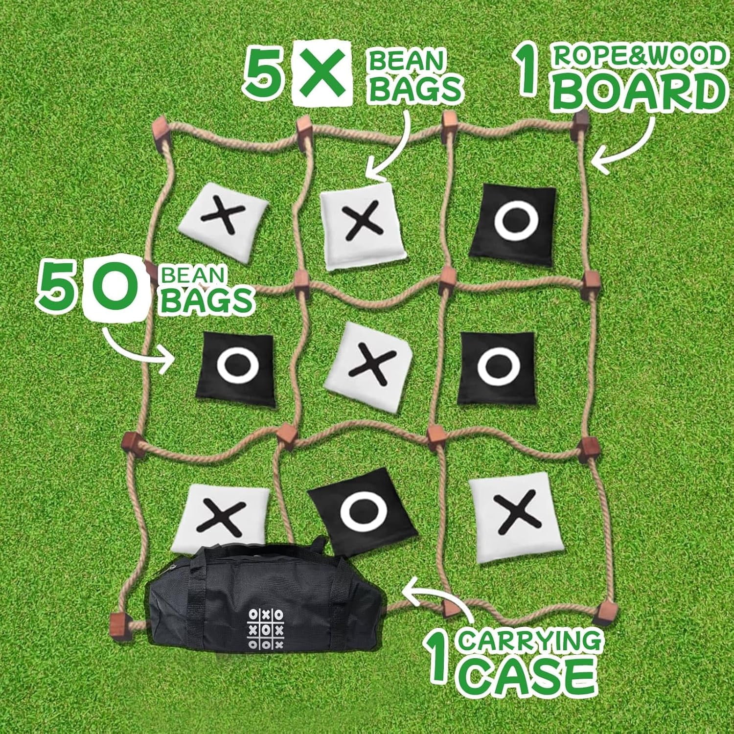 Giant Tic Tac Toe Games Outdoor | 4ft x 4ft | Bean Bag Toss Yard Outdoor Games for Kids Adults, Backyard Lawn Camping Instant Setup No Assembly Large Lawn & Backyard Fun