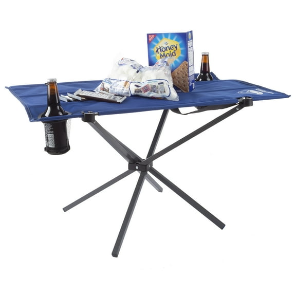 Camp Table-Outdoor Folding Table with 2 Cupholders and Carrying Bag-For Camping, Hiking, Beach, Picnic, or Sporting Events by Wakeman Outdoors (Blue)