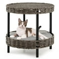 thumbnail image 2 of 3. 2-Tier Rattan Cat Bed (Gray Finish) - 15"x15", Washable Padded Cushion, Metal Legs (66 LBS Total Capacity), 2 of 10