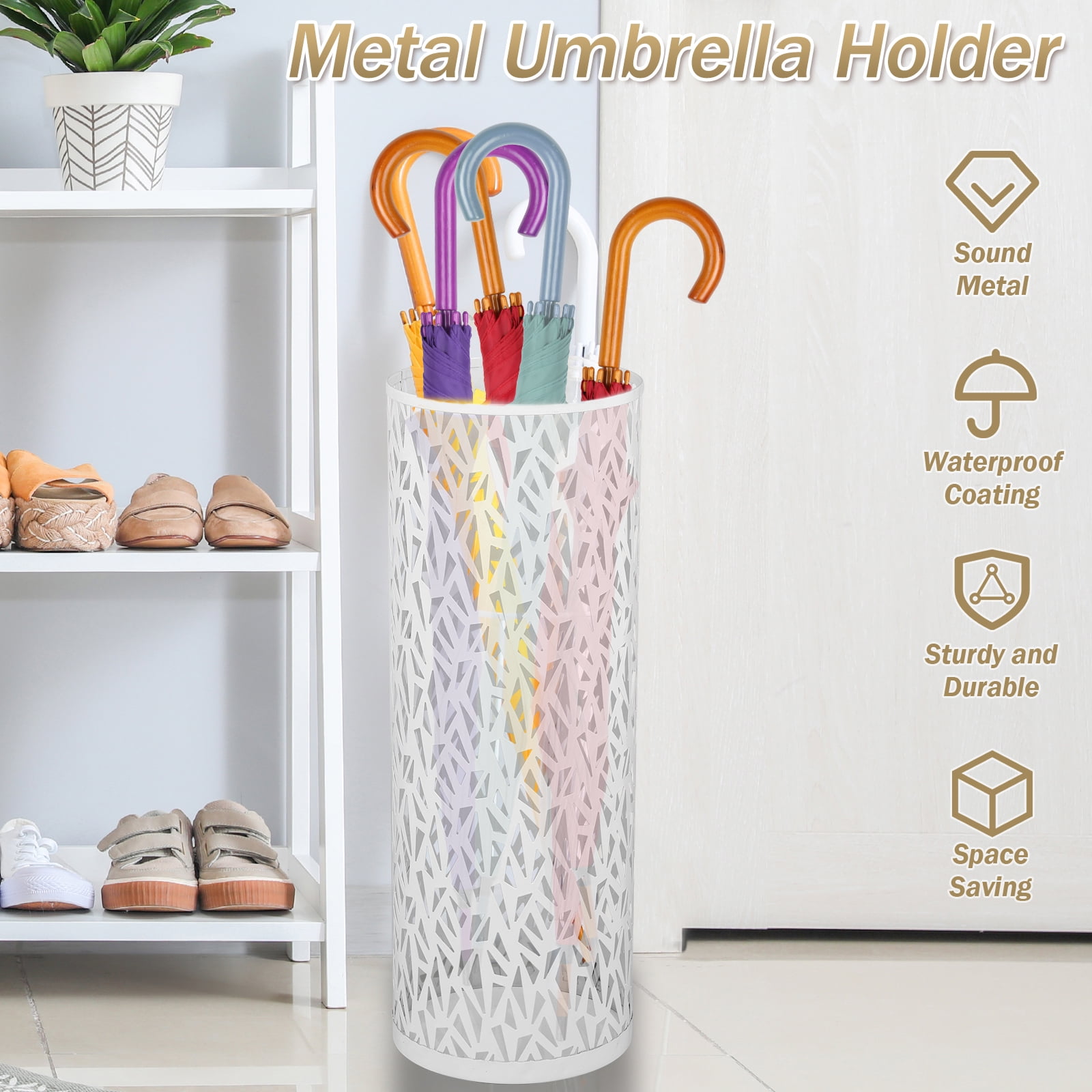 Umbrella Holder Metal Umbrella Stand Rack Freestanding Umbrella Stand Round Umbrella Holder Bin Waterproof Umbrella Storage Rack 16.5 x 6inch Indoor Walking Stick Holder