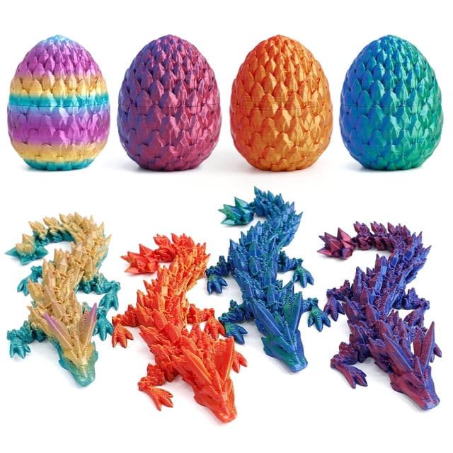 Toy Figure Flavery con diseño de dragón impreso en 3D en forma de huevo de gema, paquete de 4