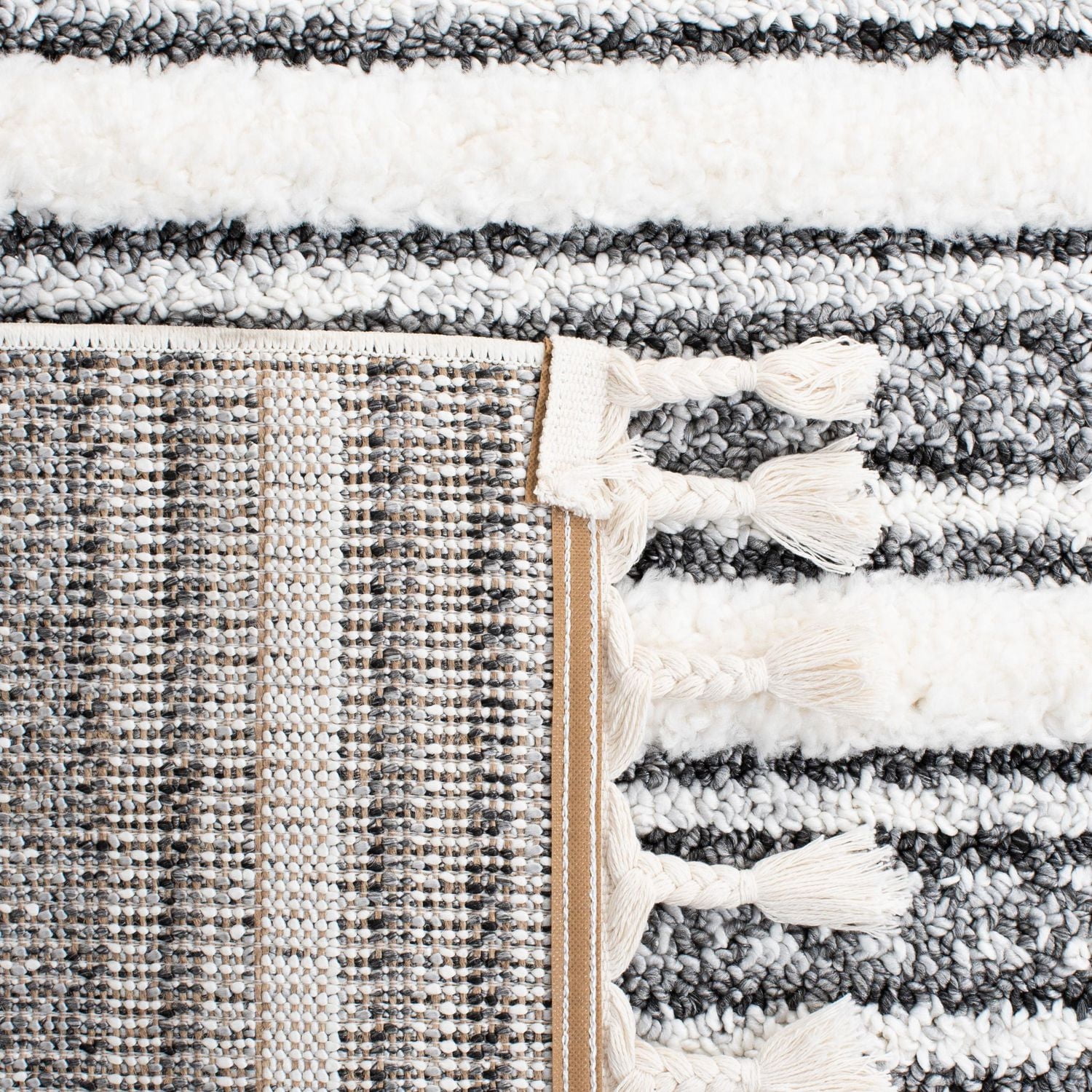 SAFAVIEH Moroccan Andrew Stripe Tassel Shag Area Rug