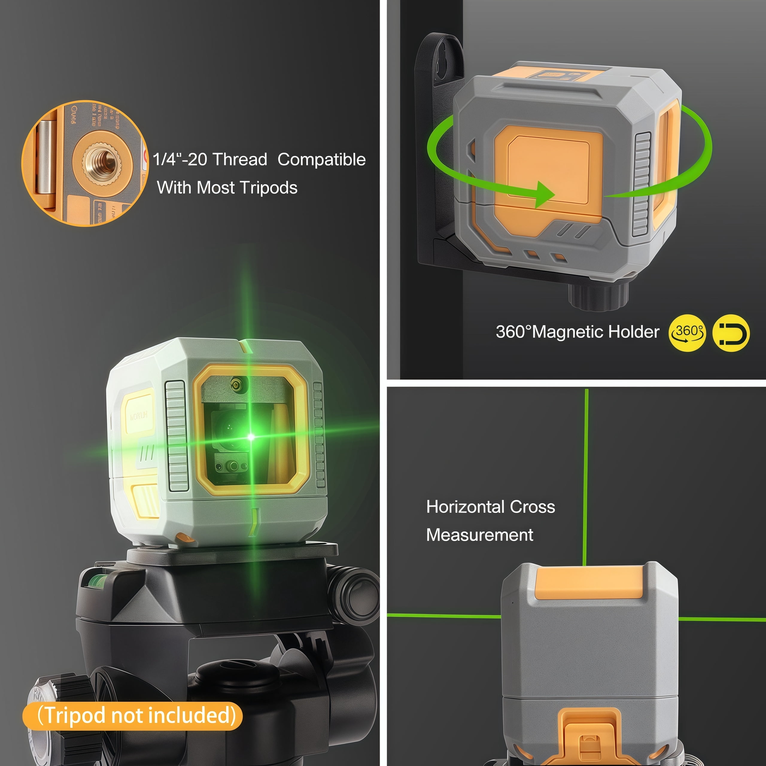 Laser Level, 100ft/30m, IP54 Waterproof, with Self-leveling and Manual Mode, Brightness Adjustment, Including Magnetic Bracket, Target Plate, 2 AA Batteries and Oxford Bag