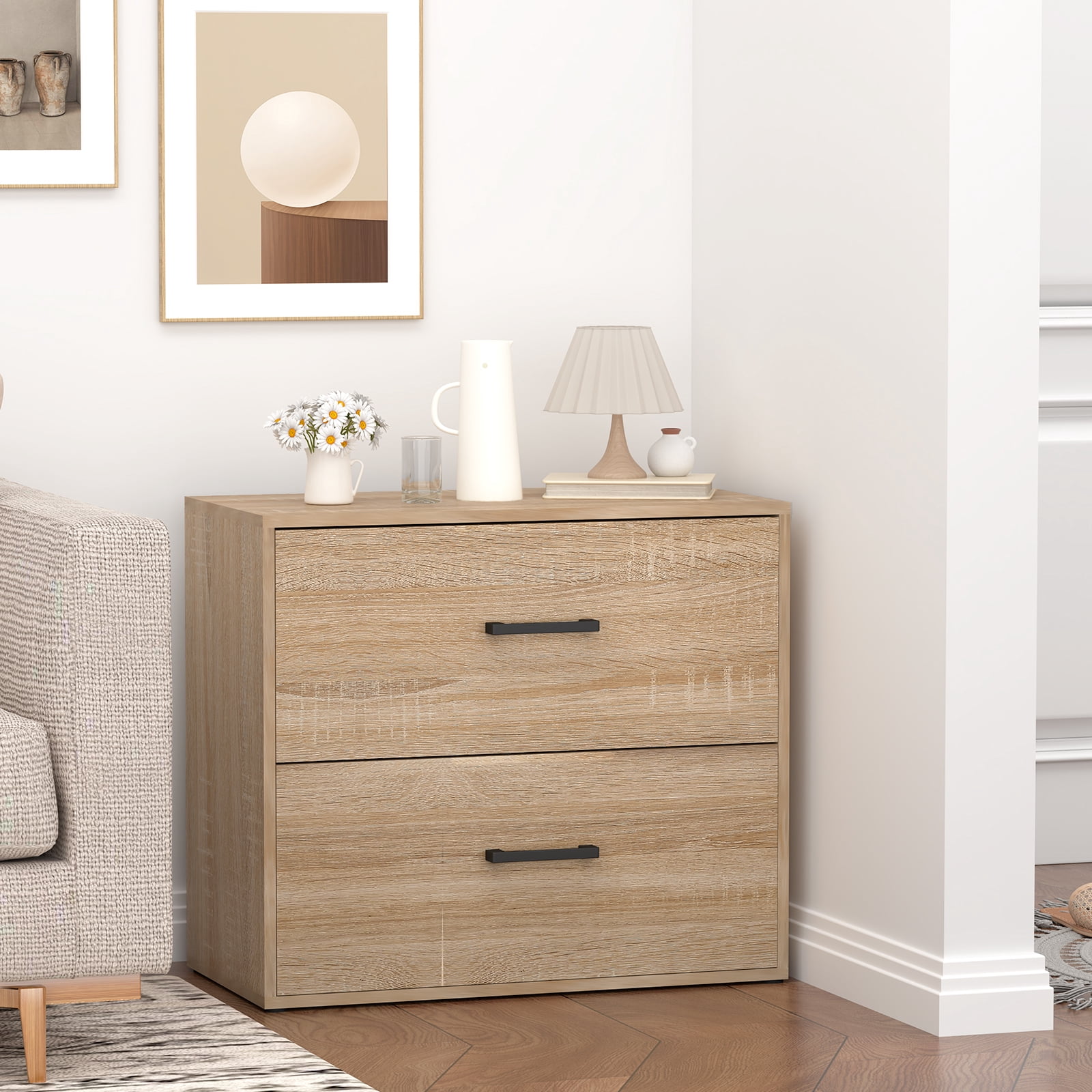 Marcree 2 Drawer Lateral File Cabinets, Office File Cabinet for Home Office, Wooden Filing Cabinets for Hanging Files/Letter, Oak