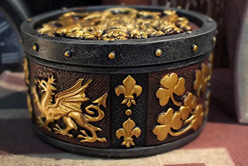 Medieval Times Heraldry Royal Coat of Arms Gold Accent Trinket Box Collectible 