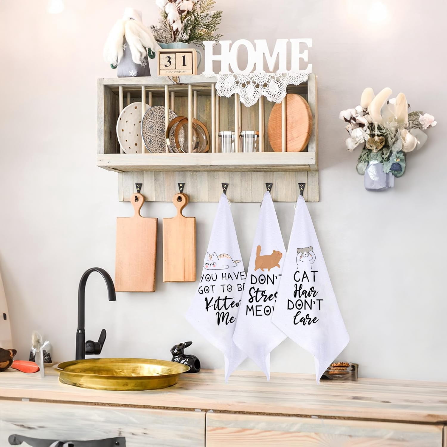 Microfiber Dish Towels Funny Cat Puns Funny Kitchen Towel Set of 4 - Best Housewarming Gifts for New Home, Tea Towels for Kitchen Funny, Cat Lady Kitchen Gifts, CatThemed Dish Towels with Sayings