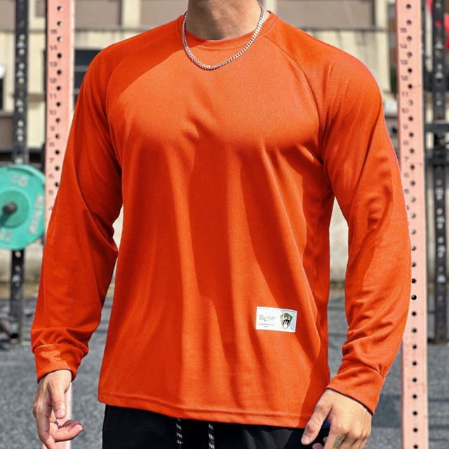pstuiky manga larga de hombre, Camiseta deportiva de entrenamiento para hombre, de color liso, transpirable, de malla, holgada y de manga larga con cuello redondo. camisetas de hombre m