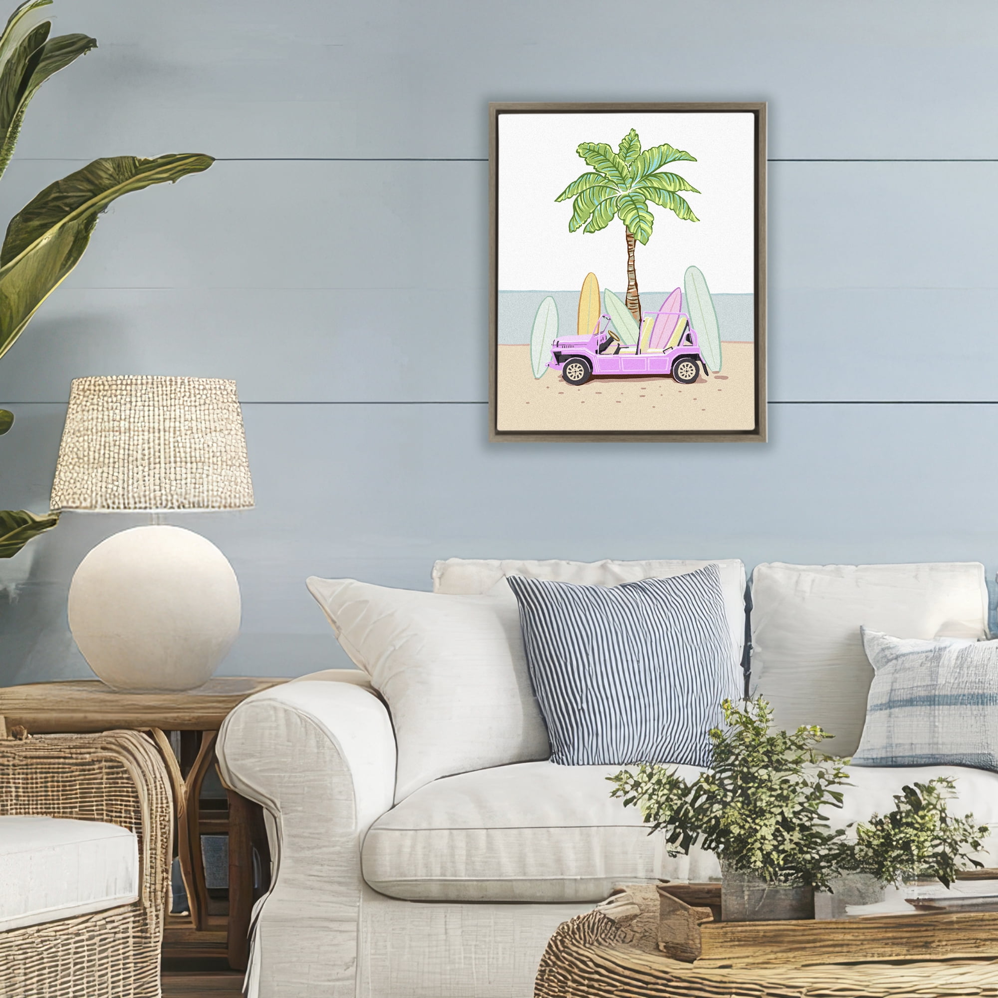 Surfboard Filled Car Brown Framed Floater Canvas Wall Art, design by Ziwei Li