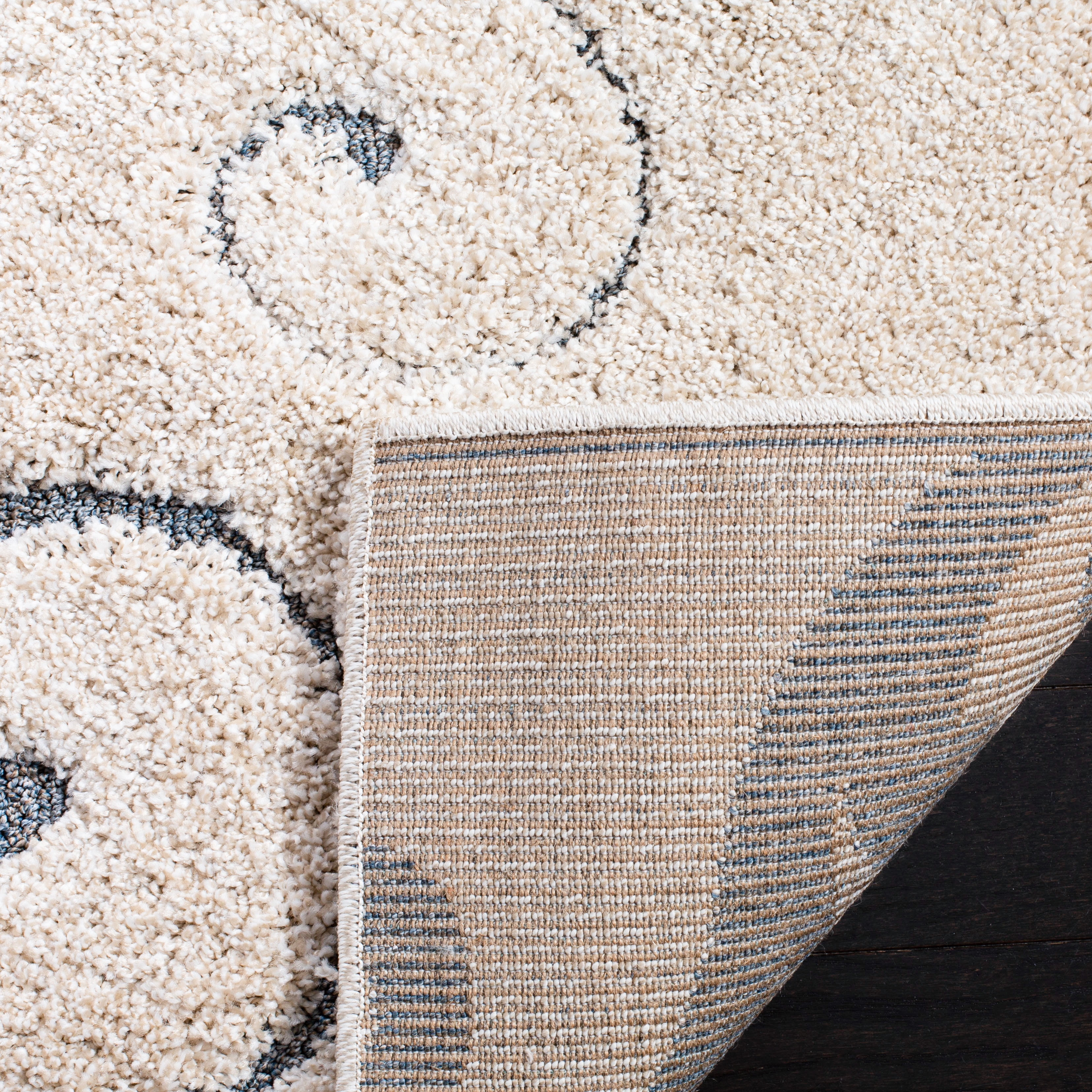 SAFAVIEH Florida Doug Floral Vines Geometric Shag Area Rug, Beige/Blue Grey, 9' x 9' Round - Large - Transitional Modern Design, Beige & Blue Grey, Non-Shedding & Easy Cleaning, Ultra Plush Thick Pil