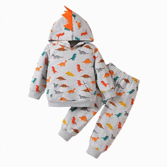 Quealent Toddler Boy Clothes Baby Outfits Colorful Dinosaur Hoodie & Jogger Pants 2Pcs Winter Clothing Sets (Grey, 2-3 Years)