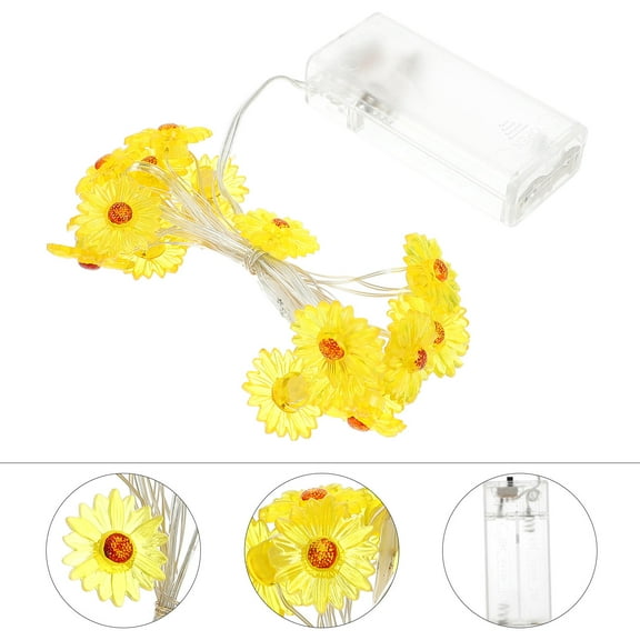 EXHUMKY Battery Operated LED Daisy String Lights Garland, Warm White, Small Floral Party Decoration, 1 Set