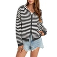 thumbnail image 2 of Gamivast Striped Hoodies for Women Zip up Knit Cardigan Sweaters Long Sleeve Casual Drop Shoulder Fall Outerwear Lightweight Comfy Jackets Black L, 2 of 5