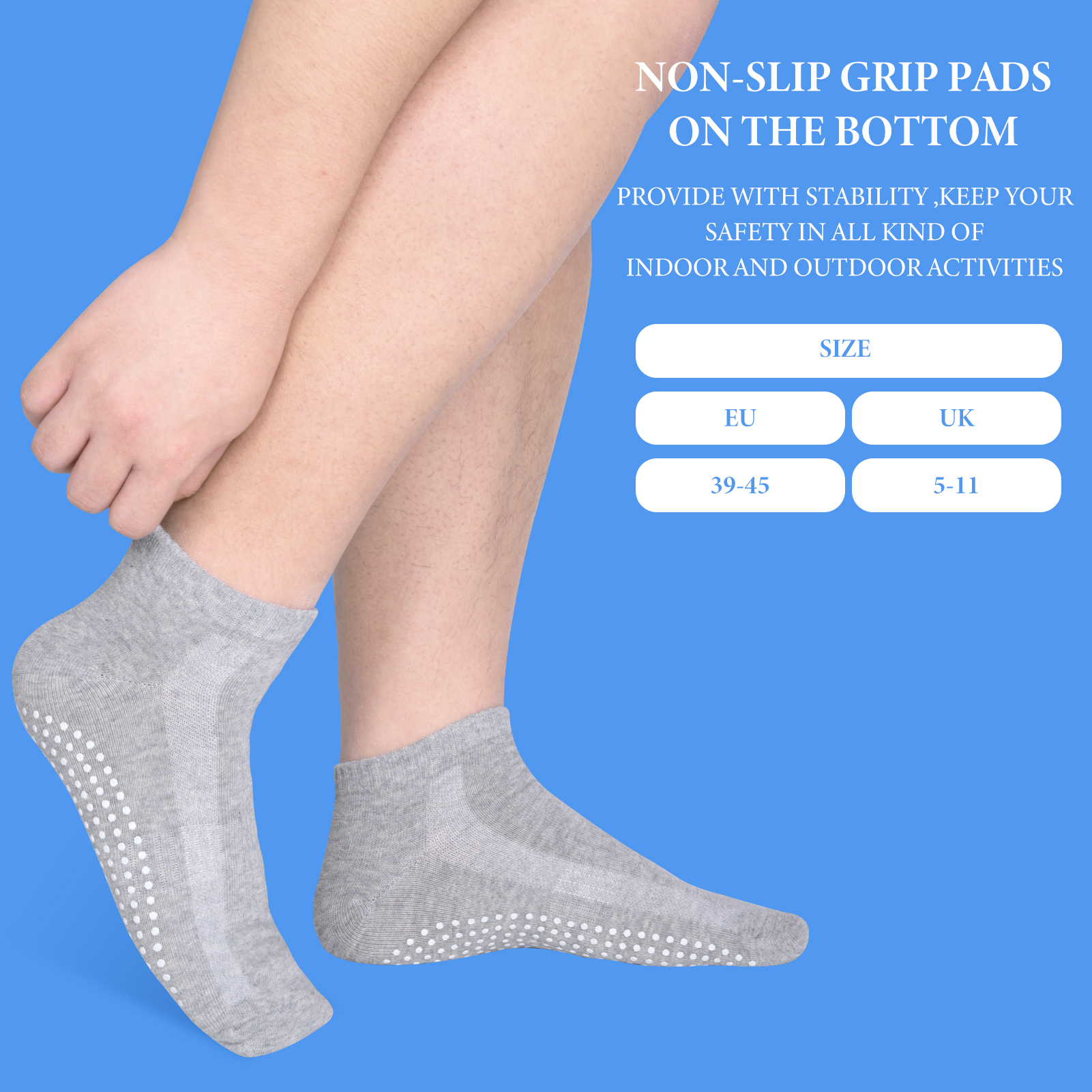 sixwipe 4 Pairs Non Slip Grip Socks, Anti Slip Socks with Cushion, Full ...