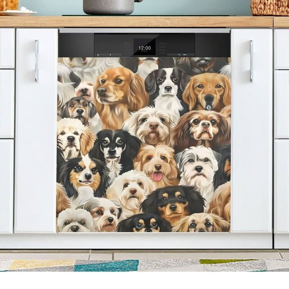 Different Cute Dogs Dishwasher Magnetic Refrigerator Magnet Cover Kitchen Art Panel Decal Sticker Home Decorative 23"x26"