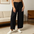 thumbnail image 7 of Wide Leg Cotton Pants for Women Zipper Front Straight Dress Pants Business Casual Summer Trousers with Pockets, 7 of 7