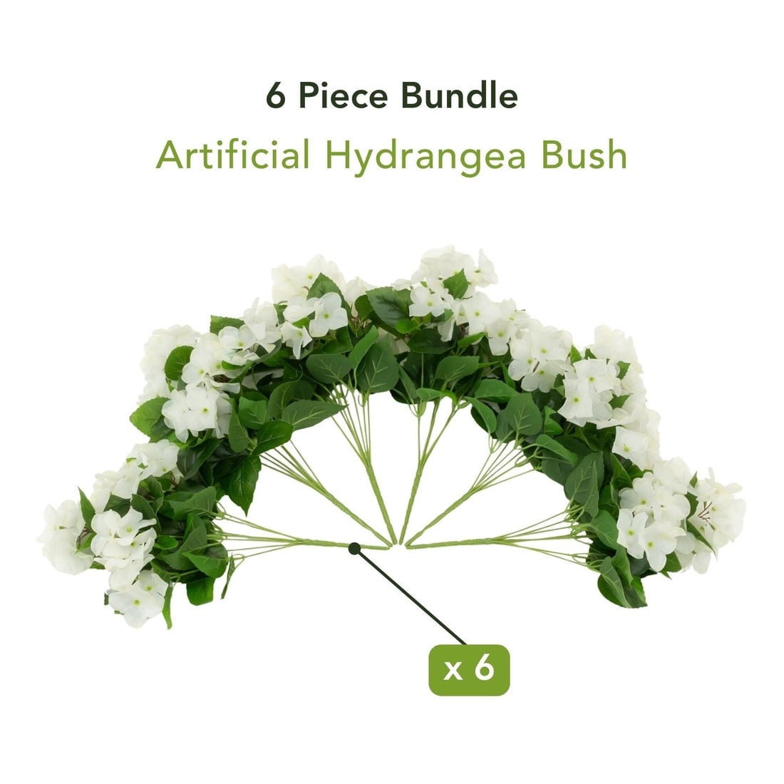 Nearly Natural UV-Resistant Artificial Hydrangea Bush Plant - 14" - White - Set of 6