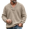 thumbnail image 3 of V Neck Sweater Zaewscy Men's V‑Neck Cable Knit Sweater Long Sleeve Loose Casual Pullover Jumper Khaki S, 3 of 9