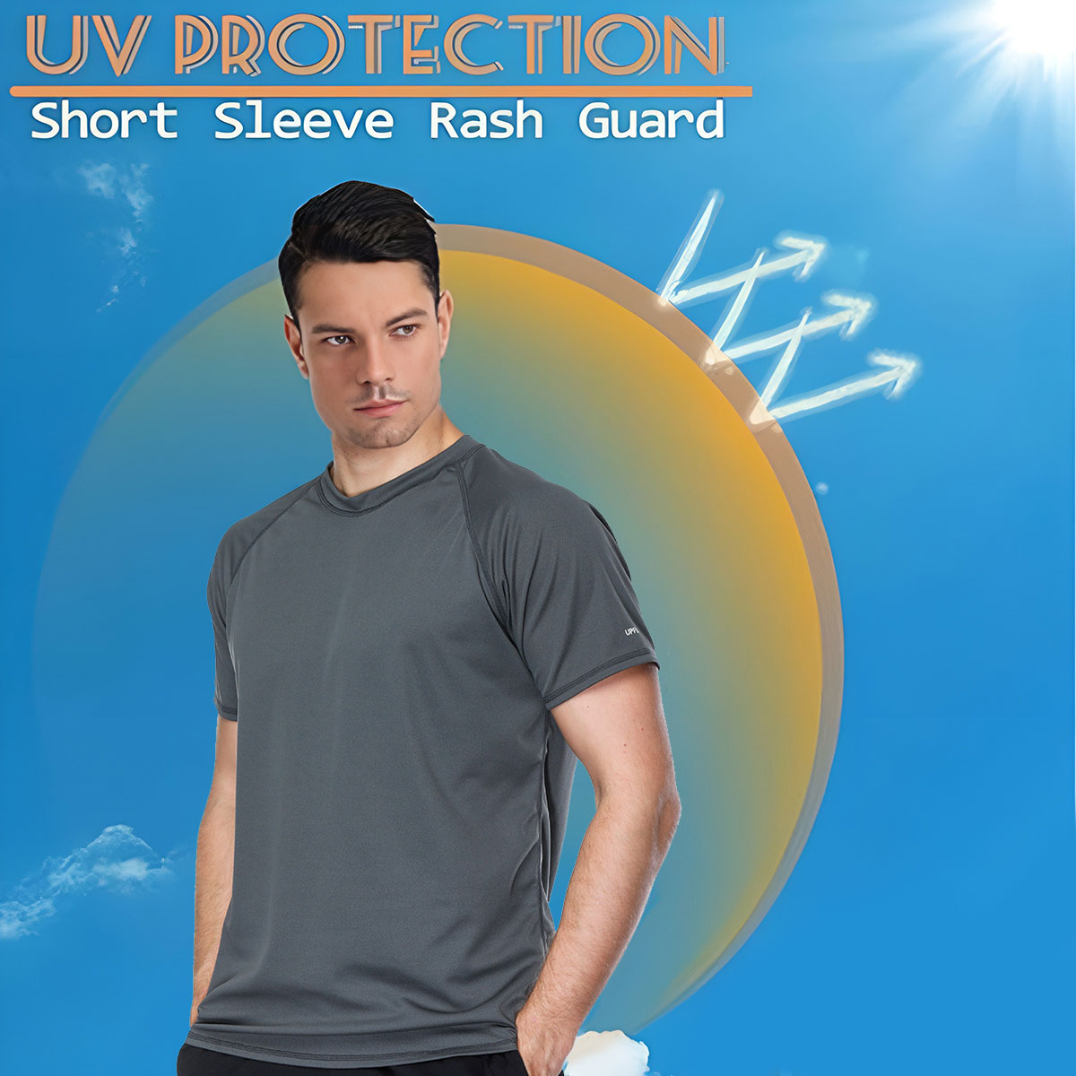 Men's Rash Guard Swim Shirts Short Sleeve Sun Protection