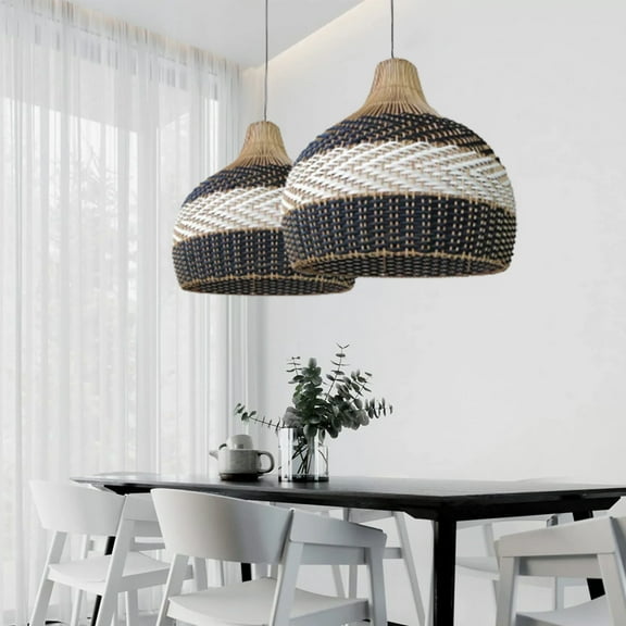UEEYAC Modern Home Dining Room Decor Rattan Pendant Light Handmade Hanging Lampshade