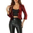 thumbnail image 1 of CHAQUETA CORTA GLITTER ROJA PARA MUJERES CON MANGAS 3/4 Y ABIERTO EN FRONTAL, 1 of 6