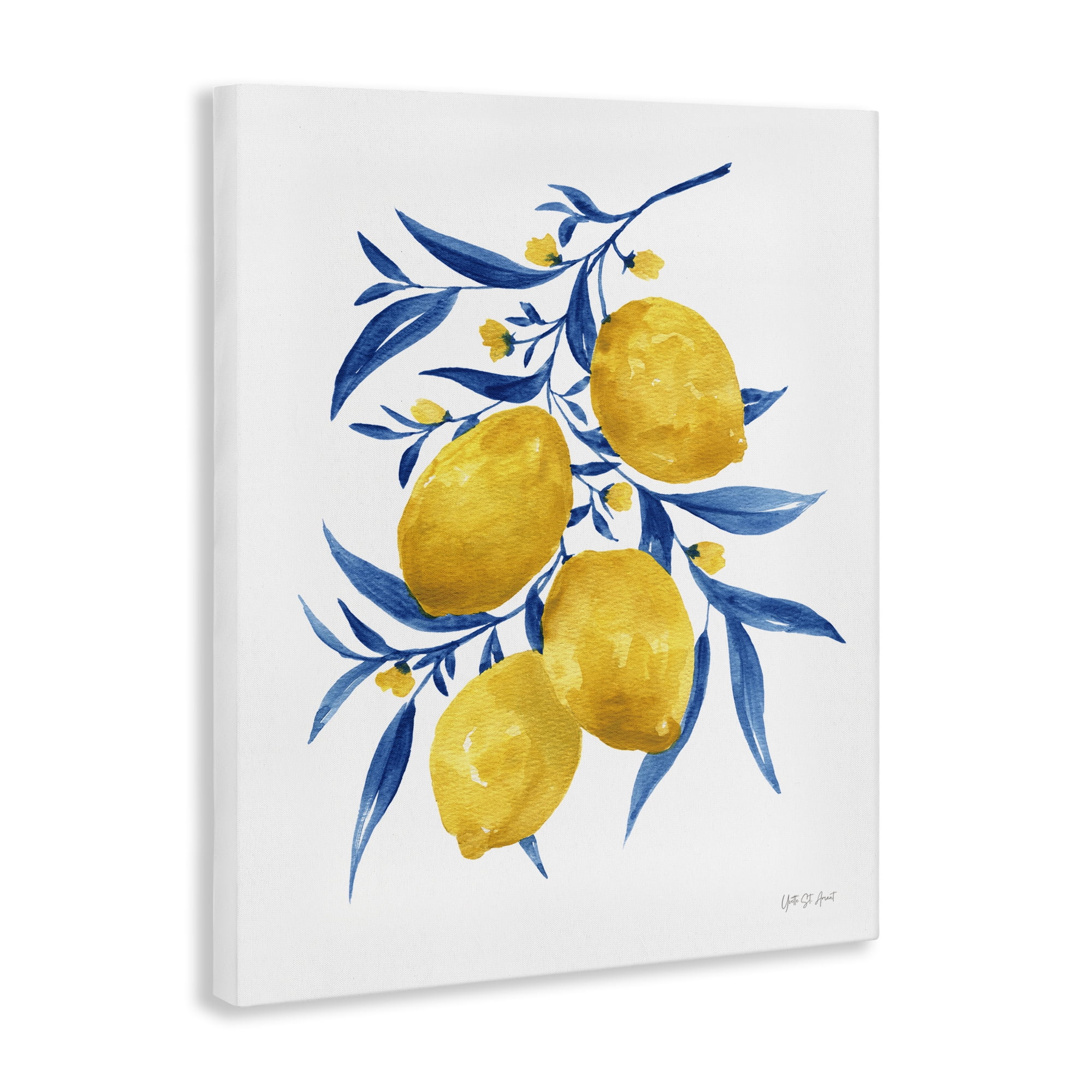 Stupell Industries Blue Leaf Lemons Food & Beverage Painting Wrapped Canvas Art Print Wall Art, 16 x 20