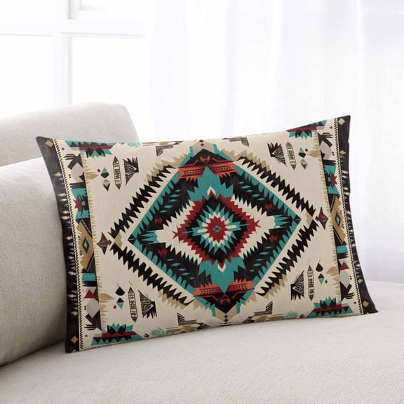 Boho Southwest Throw Pillow Cover Case, Couch Sofa Bed Pillowcase, Soft Decorative Lumbar Pillow Protector, Vintage Aztec Chic Abstract Aesthetics 12x20Inch Reversible Pillow Shams with Zipper