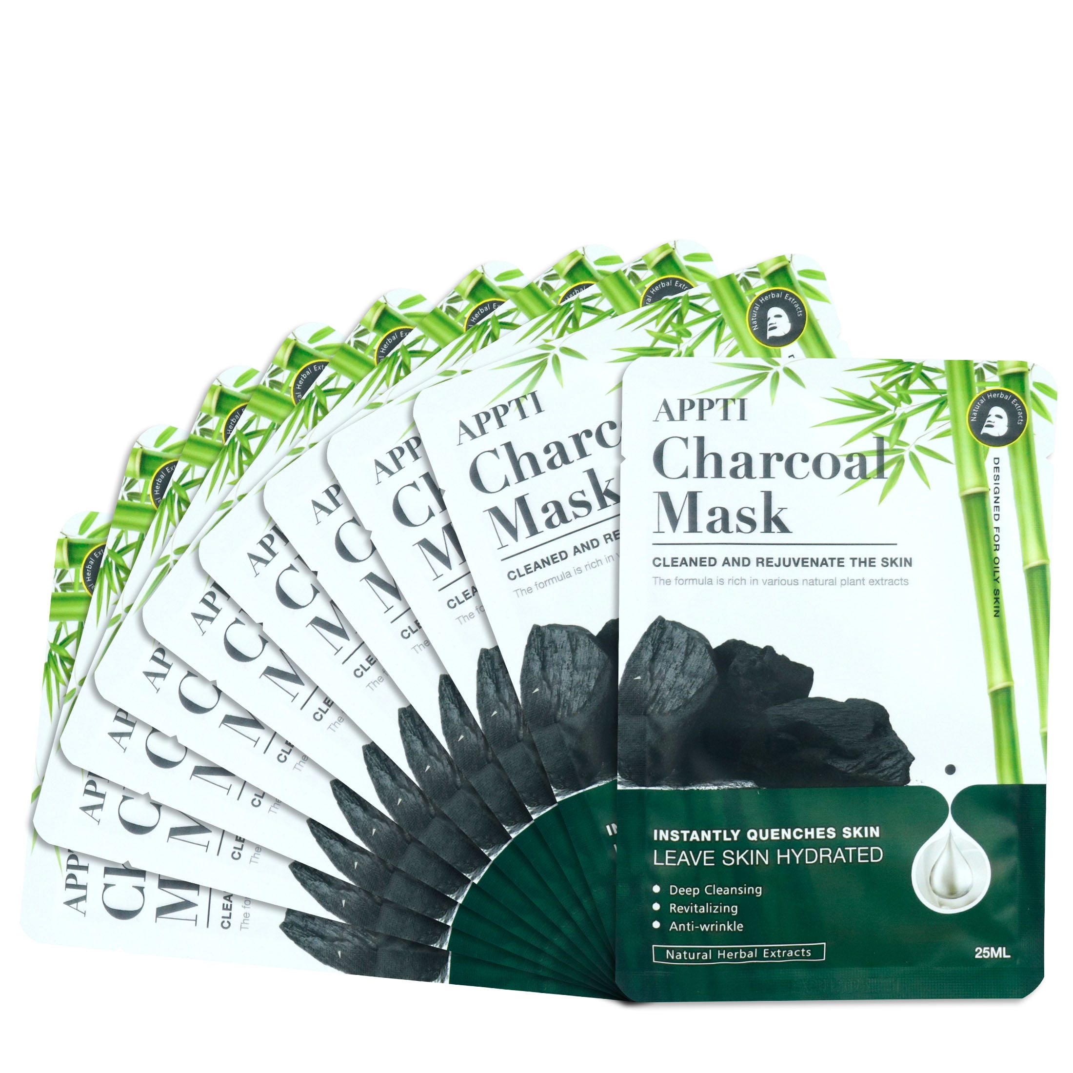 Bamboo Charcoal Sheet Facial Mask,10Sheet Reduce Oil BuildUp for Acne,Blackheads &Impurities