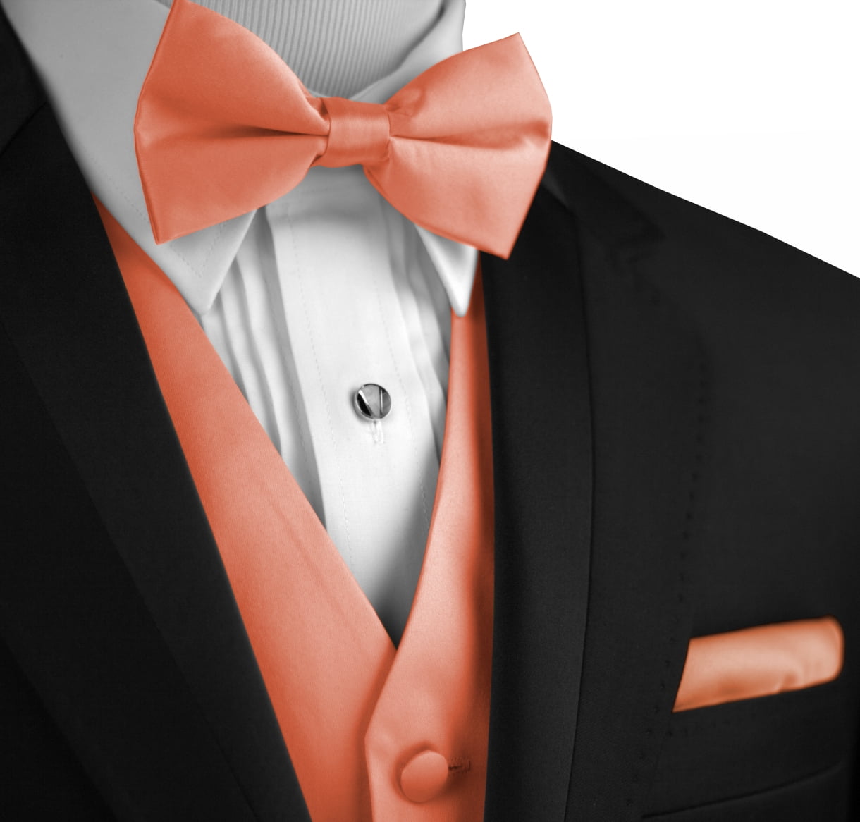 New Men's Paisley Tuxedo Vest Waistcoat & necktie & Bow tie & Hankie Peach prom 