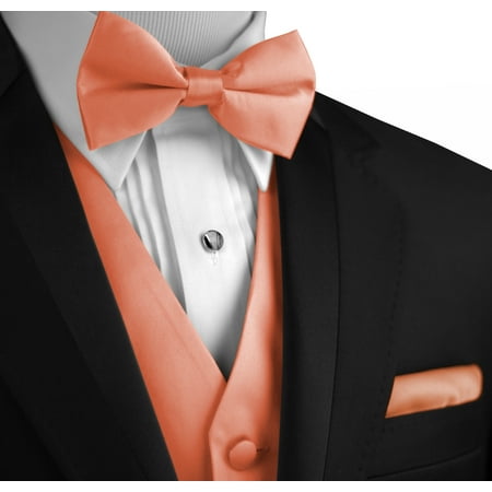 Italian Design, Men's Formal Tuxedo Vest, Bow-Tie & Hankie Set for Prom, Wedding, Cruise in (Best Brand Of Peach Schnapps)