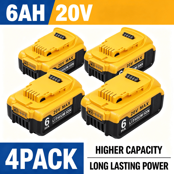 AERDU 20V MAX 6.0Ah Lithium-Ion Battery Replacement for DW DCB200, DCB204, DCB206, 4-Pack