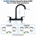 thumbnail image 5 of RV Kitchen Faucet 8 Inch Hole Spread Metallic Camper Sink Faucet, 360° Rotatable High Arc Gooseneck Leak-Proof for Motorhome Travel Trailer Mobile Home(Fit for 8 inch 2 or 3 Hole Sink), Matte Black, 5 of 10