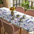 thumbnail image 3 of Purple Floral Table Cloths for 8 Foot Rectangle Tables, Spring Lavender Daisy Butterflies Botanical Patio Waterproof Elastic Fitted Tablecloths, Washable Rectangular Table Cover for Camping, 3 of 8