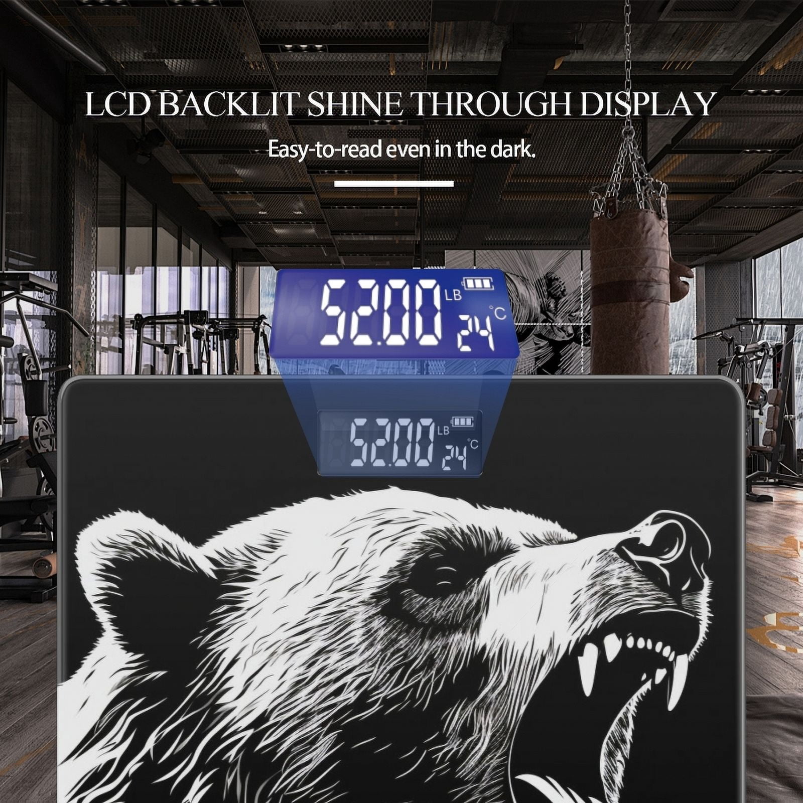 Bathroom Scale, Highly Accurate Digital Body Scale,Precisely Measures Weight up to 400 lbs-Black And White Vector Graphic Of Grizzly Bear Roaring