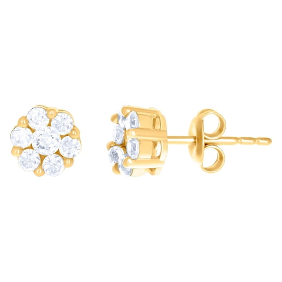 10k Yellow Gold Womens Cubic Zirconia Flower Fashion Stud Earrings 7x7mm Wide Stud Earring for Women