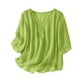 thumbnail image 2 of Floral Embroidered Cotton Linen Shirts for Women Summer 3/4 Sleeve Gauze Boho Tops Ladies Dressy Casual Loose Blouses Green M, 2 of 3