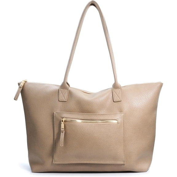 CoCoMangos Tote Bag for Women with Zipper Vegan Leather Handbag with Trolley Sleeve Travel Weekender Carryall Bag