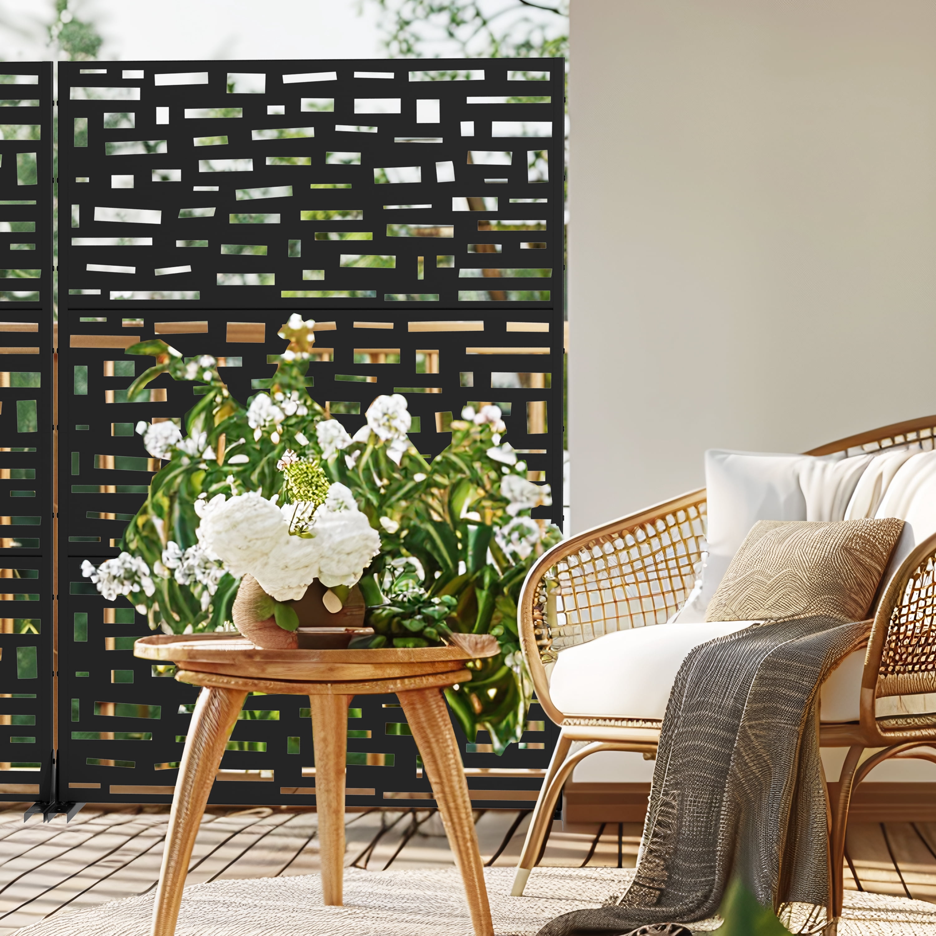 MAYEERTY 72×47" Outdoor Black Metal Privacy Panel Screen for Backyard & Garden, Wide Street Pattern