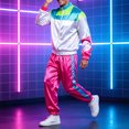 thumbnail image 6 of yboeqw Retro Unisex 2 Piece Party Tracksuit Full Zip Stand Collar Color Block Jacket Elastic Cuff Jogger Pants for 80s Themed Event Cosplay, 6 of 9