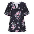 thumbnail image 5 of Plus Size Summer Tops for Women Floral Printed T-shirts Loose Fit Casual V Neck Blouse S-5XL Graphic Tees (M, Black|Floral), 5 of 5