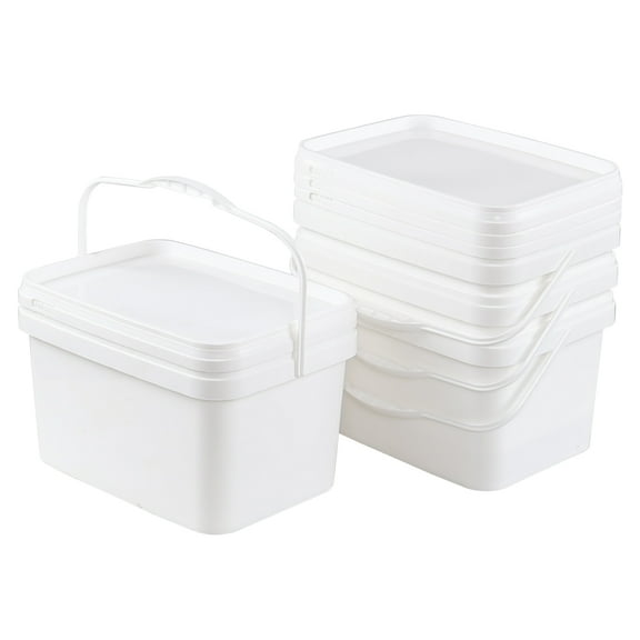Jekiyo 2.6 Gallon Rectangular Food Storage Buckets with Sealable Lids, 4 Pack Small Plastic Buckets, White