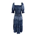 thumbnail image 5 of DHFJKG Womens Square Neckline Dresses Puff Short Sleeve Smocked Waist Cami Long Dress Velvet Solid Color Tiered Maxi Stylish Dresses, 5 of 5